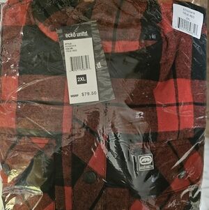 Ecko Unlimited Men's True Red Plaid Hooded Snap Up Jacket. Size XL Brand New.